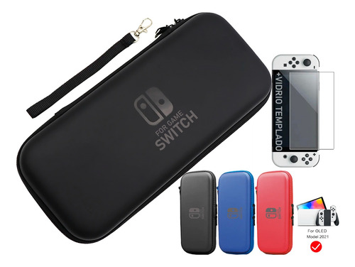 Forro Estuche Funda Maleta Nintendo Switch Oled + Vidrio 9h