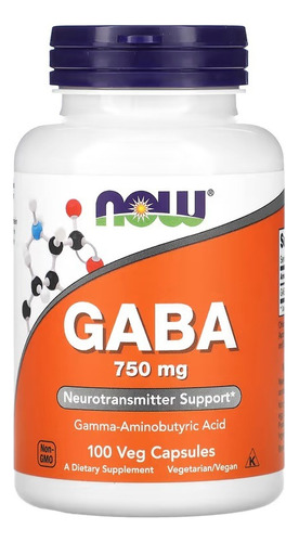 Gaba Ácido Gamma-aminobutírico 100 Caps. X 750mg Now Foods Sin Sabor