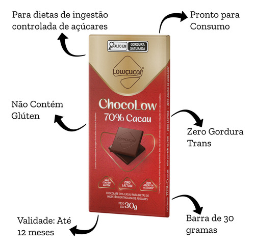 Chocolate 70% Cacau Zero Lactose Sem Glúten Lowçucar 30g