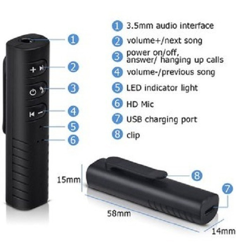 Imagen 3 de 6 de Adaptador Receptor Bluetooth De Música Para Auto Y Celular