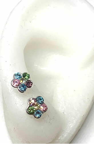 Par Aro Abridor Cubik Nena Forma Flor Plata 925 Multicolor