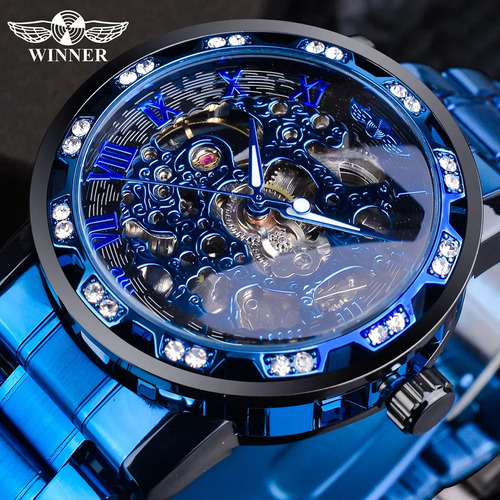 Reloj Mecánico Winner Con Diamantes Huecos Para Hombre