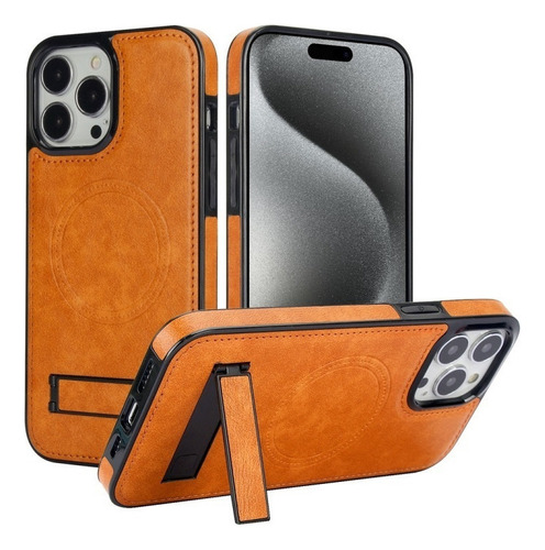 Funda De Cuero Vintage For iPhone 15/14/13, Con Soporte