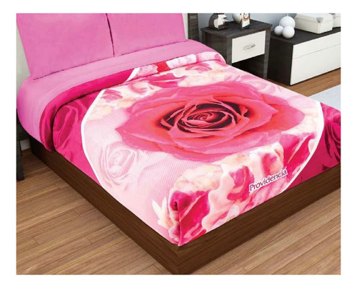 Cobija Providencia Excel Raschel con diseño rosa de 2.2m x 2m