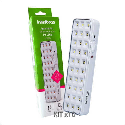 Kit Com 10 Luminárias Emergência Intelbras 30 Leds Combo