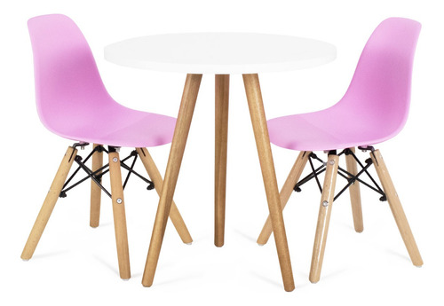 Mesa Redonda Tripé Pé Palito 50cm + 2 Cadeira Eiffel Kids