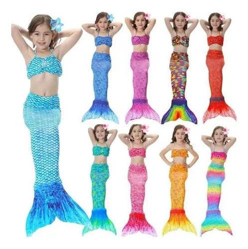 Conjunto De Bikini Con Cola De Sirena For Niñas