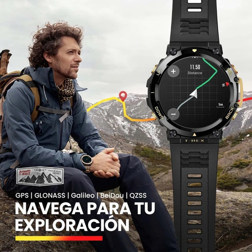 Smartwatch Amazfit T-Rex 2 1.39" caja de aleación de polímero astro black/gold, malla astro black/gold de silicona y bisel astro black y gold