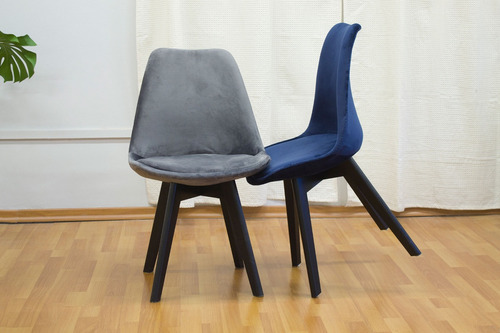 Silla De Comedor Pana Diseño Pata Madera Negra - Tulip X2 Estructura de la silla Azul