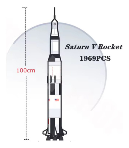 Blocos De Montar Foguete Saturn Apollo V C/ 1969 Peças 100cm 1969 Apollo V