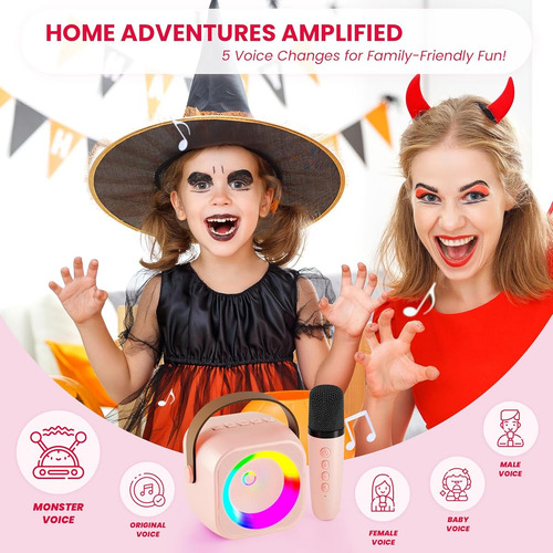 Karaoke Infantil Bluetooth Portatil Y Microfono Inalambrico Pinkcolor 1 Mic