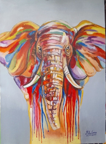 Pintura Al Óleo, Sobre Lienzo, Arte Pop, Elefante Africano