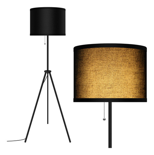 Lámpara De Pie Trípode 151 Cm Pantalla Lino Negro Salón Dorm Color De La Pantalla Color De La Estructura