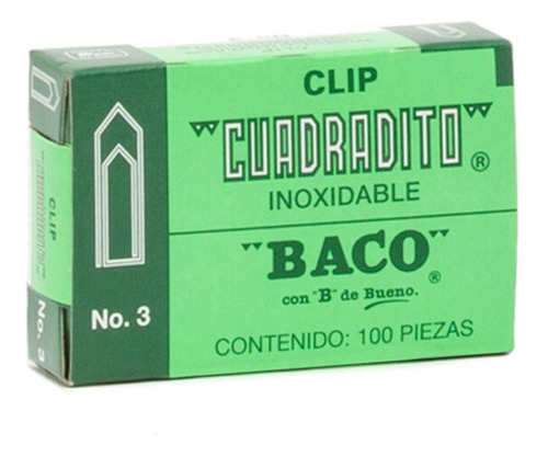 Clip Baco Cl011 Cuadradito No.3 C/10 Acabado Niquelado /vc