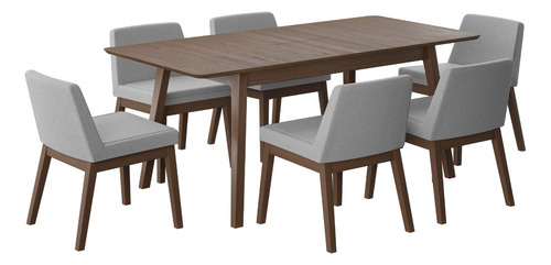 Juego De Comedor Extensible Milan De Madera Con 6 Sillas Diseño De La Tela De Las Sillas Gris Claro - Nogal