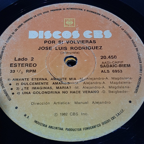 Sin Tapa Disco Jose Luis Rodriguez Por Si Volvieras M0