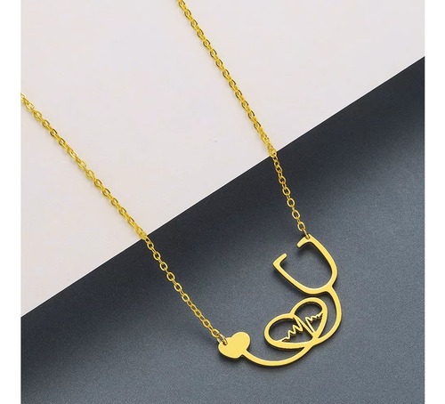 Collar Médico Estetoscopio Ecg Corazón Dorado