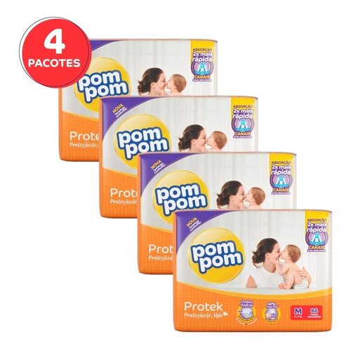 Kit Fralda Pom Pom Protek Proteção De Mãe Hiper M 344un