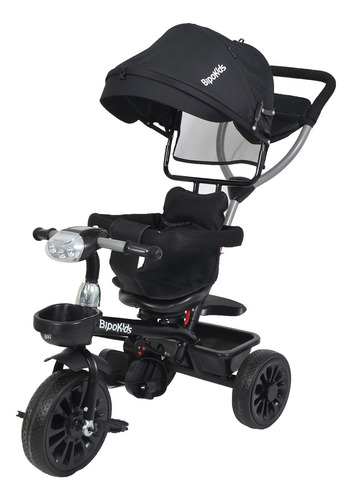 Triciclo Direccional Reversible Luces Sonido Bipo Color Negro