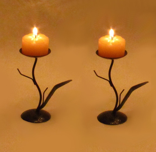 2 Castiçal Folha Fina P Decoração Candelabro Porta Vela
