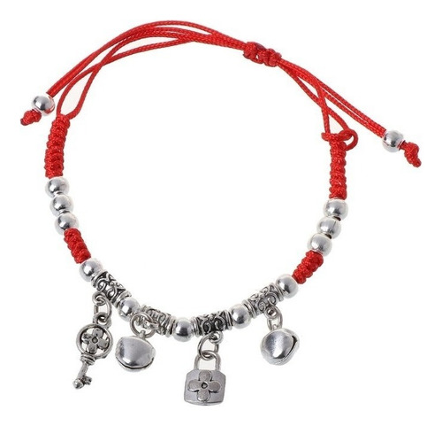 Pulsera Tobillera Hilo Rojo Destino Con Llave Candado F Diámetro 55 Cm Largo 21 Cm