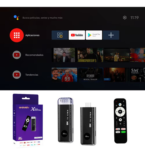 Streaming Tv Stick X99 Pro 4k Android Voz Google Assistant Negro De Voz