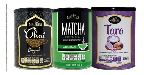 3 Latas De 600g Marca Mathura Sabor Matcha Taro Y Original