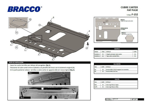 Imagen 2 de 5 de Cubre Carter Fiat Pulse 2022+ Chapon Bracco Original