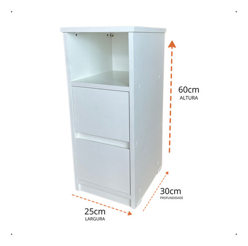 Mesa De Cabeceira Estreito 2 Gavetas E nicho Para Quarto Pequeno Lateral Cama Apoio 30x60x30cm