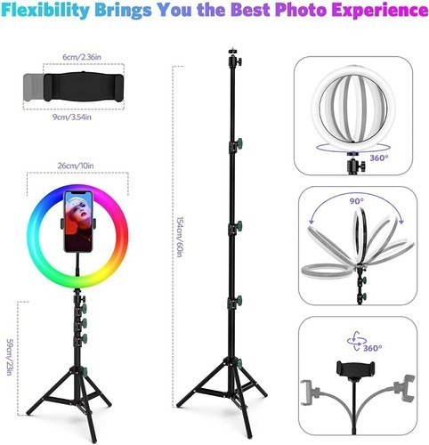 Imagen 6 de 9 de Aro Led 26 Cm Usb Rgb Para Celular + Trípode