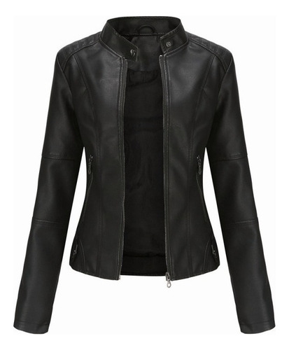 Cazadora Biker Casual De Piel Para Mujer