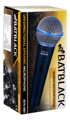 Micrófono Vocal Dinámico Con Cable Beta-58bt Batblack