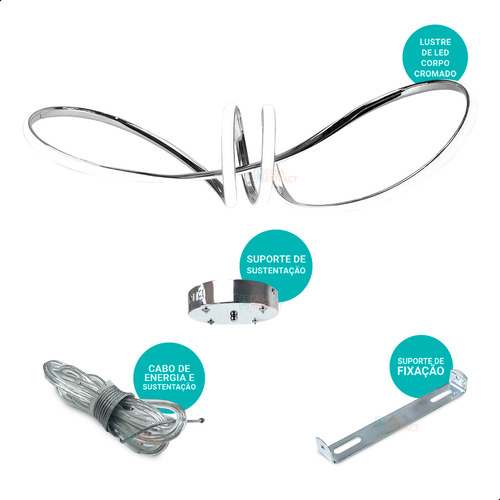 Luminária Pendente Design Moderno Luz Led 127/220V Cromado Sala Jantar Quarto Símbolo Infinito Iluminação Hall De Entrada Casa Attract 4x4sc