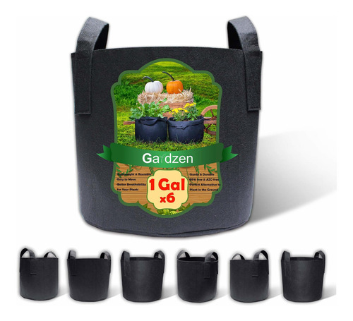 Gardzen Juego De 6 Bolsas De Cultivo De 1 Galón Macetas De T