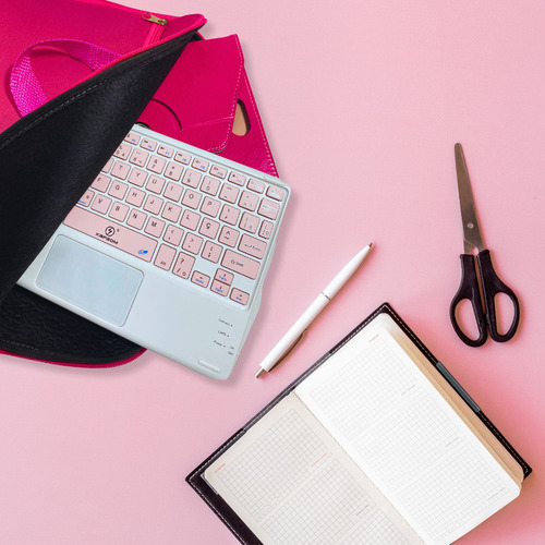 Capa Giratória Kit C Teclado Touchpad Rosa P/ Tablet 10.1 Po