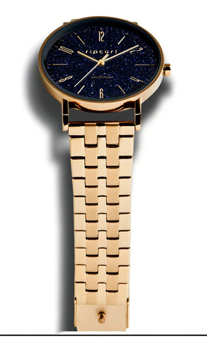 Relógio De Pulso Rip Curl Goldstone Com Corria De Aço Inoxidável Cor Blue - Fondo Azul-escuro - Bisel Dourado