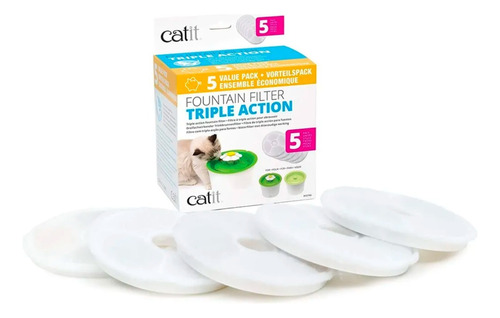 Value Pack 5 Filtros Triple Acción Fuentes De Agua Catit Pt