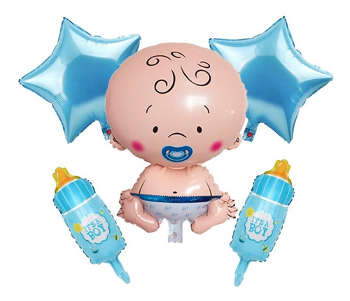 Set X5 Globos Metalizados Baby Shower Nene Celeste