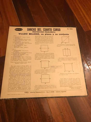 Waldo Belloso Danzas Del Cuarto Curso Lp Folklore Opus 7018 (Usado)