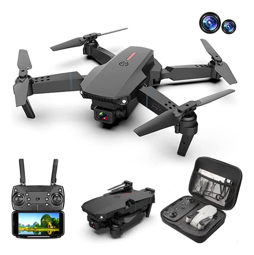 1 Drone E88 Con Doble Cámara Hd Negro 2.4ghz 2 Batería