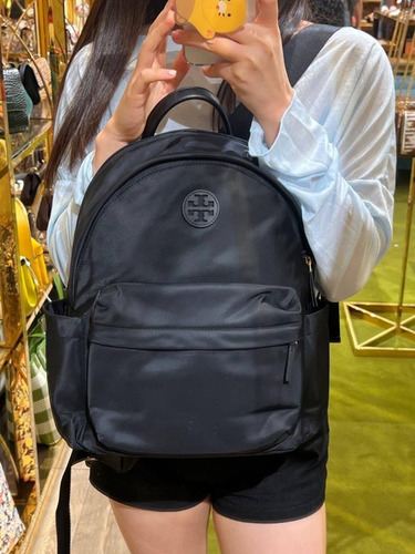 Mochila Tory Burch Ella Nylon Negra Negro Liso