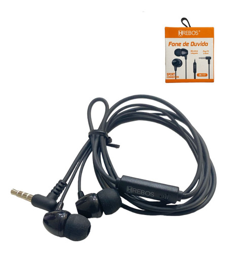 10 Fone Ouvido Hrebos P3/p2 Microfone Sport Conection Atacad Cor Preto