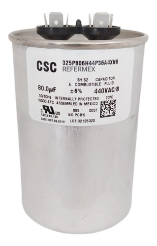 Capacitor 80uf 440vac +/-6% Trabajo Bote Lamina 80mfd 450v