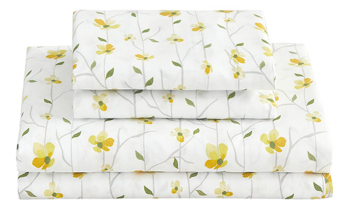 Softan Sabanas Amarillas Florales Para Cama De Tamano Queen,