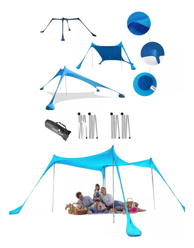 Toldo Gazebo Carpa Para Playa 50 Uv 4 Mastiles 2 Posiciones