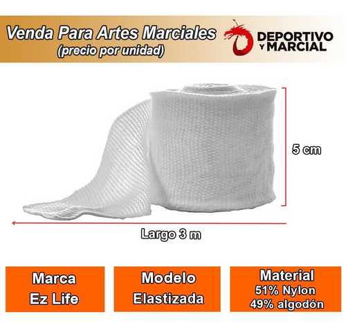 Venda De Boxeo Elastisca Artes Marciales Blanca Mano Box Mma