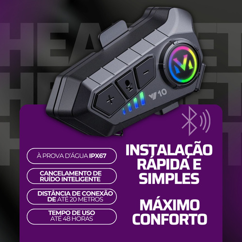 Fone Intercomunicador De Capacete Para Moto Y10 Bluetooth
