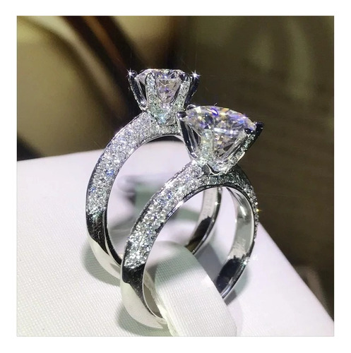 Jz Anillo De Compromiso Con Solitario De Circonita Chapado