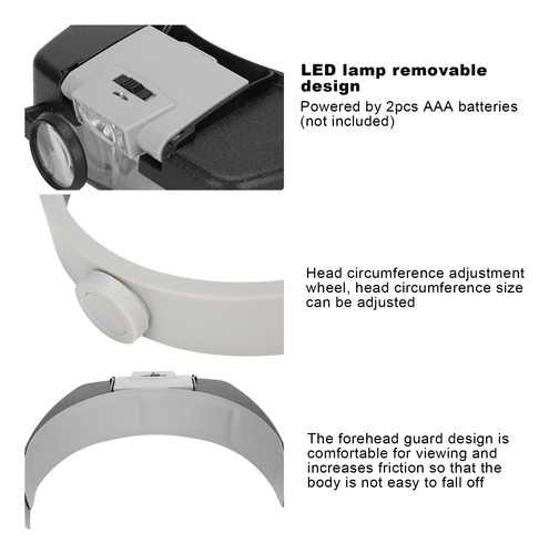 Lupa Montada En La Cabeza, Gafas Led, Con Lupa Alimentada Po