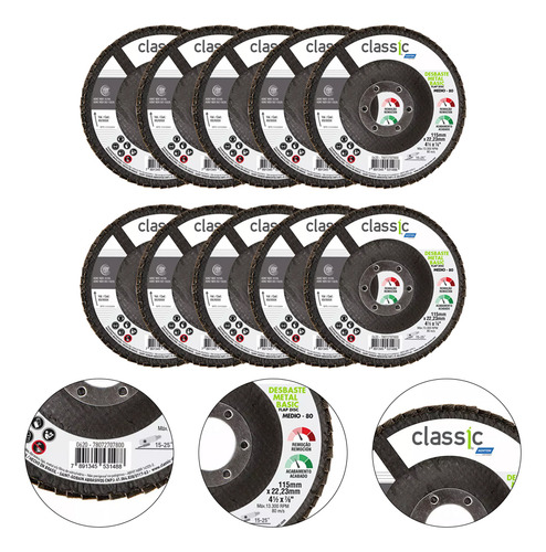 Disco Lixa Flap Grão 80 Kit 10 Peças Classic Basic Norton Cor Preto